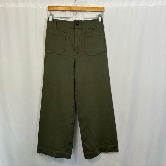 Anthropologie Maeve The Colette High Rise Wide Leg Ponte Pants in Olive Green - Picture 4 of 12